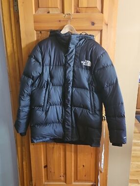 The North Face Grey and Black Quilted Hooded Down Coat